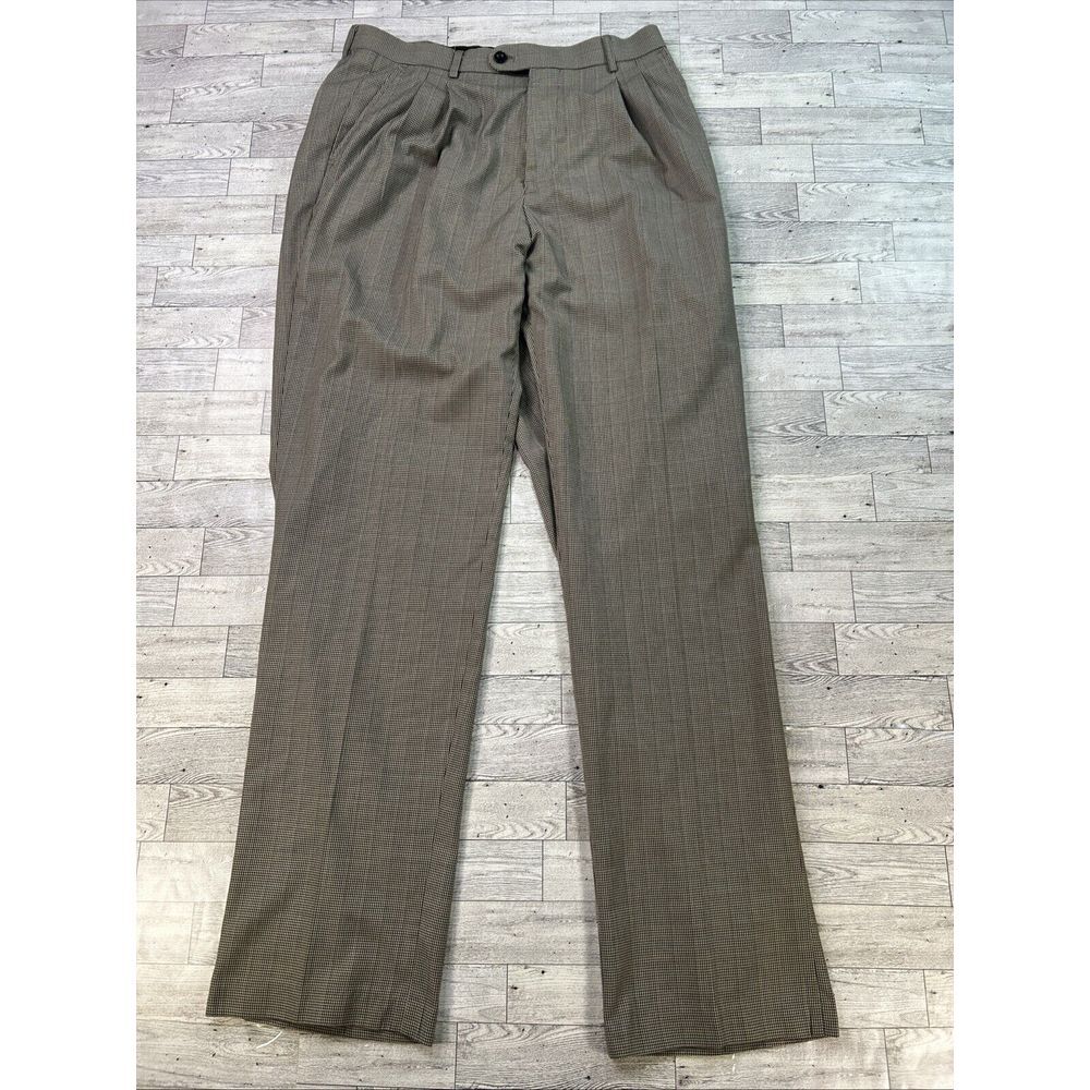 Stacy Adams Gold Label Men’s‎ Dress Pants Size 33R Tan & Black Houndstooth Pleat